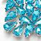 Sew on Rhinestone, Multi-strand Links, Glass Rhinestone, with Brass Prong Settings, Garments Accessories, Faceted, teardrop, Platinum, Deep Sky Blue, 10x6.5x4.4mm, Hole: 0.8~1mm