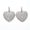 Brass Micro Pave Clear Cubic Zirconia Pendants, Heart, Platinum, 17x18x1mm, Hole: 2.5x4mm