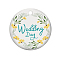 Handmade Porcelain Pendants, Flat Round Word Happy Wedding Day, Pale Goldenrod, 75x2mm