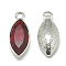 Alloy Glass Pendants, Faceted, Horse Eye, Platinum, Red, 20x9x5mm, Hole: 1.5mm