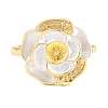 Flower Brass Micro Pave Cubic Zirconia & Enamel Cuff Ring Settings KK-CBAC351-06G-05-1