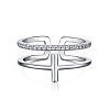 Rhodium Plated 925 Sterling Silver Cross Open Cuff Rings with Cubic Zirconia RJEW-F150-51P-1