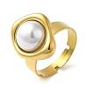 Ion Plating(IP) 304 Stainless Steel Twist Rhombus Adjustable Rings with ABS Imitation Pearl Beaded STAS-D089-24G-1
