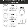 4Pcs 4 Styles Brass Micro Pave Cubic Zirconia Adjustable Rings Settings KK-BBC0024-14B-2