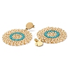 Woven Glass Beaded Flat Round Dangle Stud Earrings EJEW-A105-12G-2