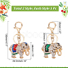 WADORN 2Pcs 2 Colors Cute Elephant Enamel Rhinestones Pendant Keychain KEYC-WR0001-40-2