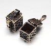 Carved Cuboid Rack Plating Brass Prayer Box Pendants KK-L101-28AB-NF-1