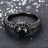Flat Round Brass Jet Rhinestone Finger Rings FS-WG232E0-02-2