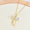 Brass Pave Clear Cubic Zirconia Bowknot Pendant 304 Stainless Steel Cable Chain Necklaces for Women WGC29E2-01-3
