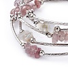 Five Loops Natural Strawberry Quartz & Moonstone Wrap Bracelets BJEW-JB04488-03-2