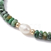 Natural African Jade Rondelle & Pearl Beaded Stretch Bracelets BJEW-JB09918-03-3