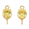 Brass Pave Cubic Zirconia Flat Round Connector Charms KK-P347-01G-3