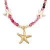 Synthetic Turquoise & Dyed Natural Agate Faceted Round Beaded Starfish 304 Stainless Steel Pendant Necklaces for Women NJEW-JN05458-01-4