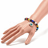 Synthetic Turquoise(Dyed) & Lampwork Evil Eye Round Beaded Stretch Bracelet with Hamsa Hand Charm for Women BJEW-JB07836-3