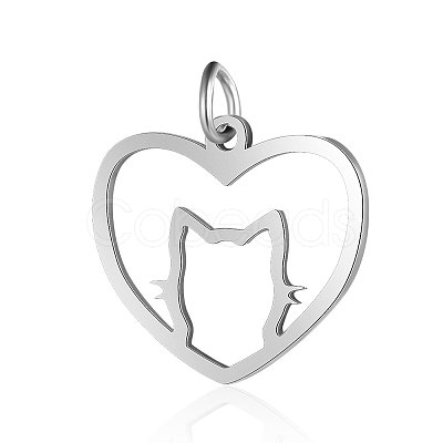 Non-Tarnish 201 Stainless Steel Filigree Kitten Pendants STAS-S105-T561D-1-1