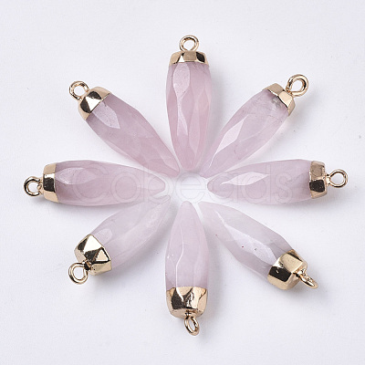 Top Golden Plated Natural Rose Quartz Pointed Pendants G-S359-078E-1
