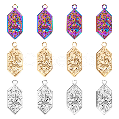 12Pcs 3 Colors 304 Stainless Steel Pendants STAS-UN0042-18-1
