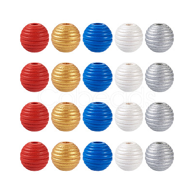50Pcs 5 Styles Painted Natural Wood Beehive European Beads WOOD-FW0001-01-1