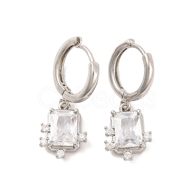 Brass Micro Pave Clear Cubic Zirconia Hoop Earrings for Women EJEW-U015-21P-1