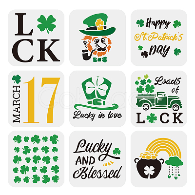 9Pcs 9 Styles Saint Patrick's Day PET Hollow Out Drawing Painting Stencils Sets DIY-WH0383-0021-1