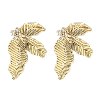 Brass Micro Pave Clear Cubic Zirconia Stud Earring Findings KK-Z106-02G-05-1