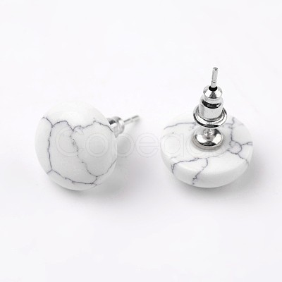 Half Round Dome Natural Howlite Stud Earrings EJEW-L171-12-1