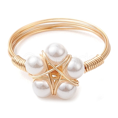 Flower Shell Pearl Finger Rings RJEW-TA00157-1