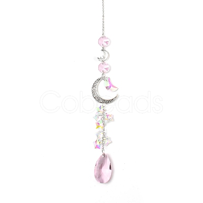 Glass Moon Hanging Suncatcher Pendant Decoration LS-DJEW-PW0008-10B-1