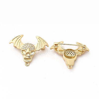 Clear Cubic Zirconia Skull with Wing Brooch Pin JEWB-M025-03G-1