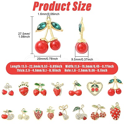 28Pcs 14 Styles Zinc Alloy Rhinestone Fruit Pendants FIND-CJ0004-95-1