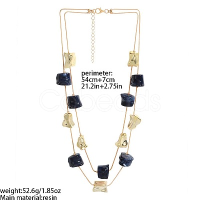 Resin & CCB Plastic Nuggets Double Layer Necklaces with Alloy Chains for Women WG8113C-01-1