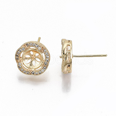 Brass Micro Pave Clear Cubic Zirconia Stud Earring Findings KK-T062-53G-NF-1