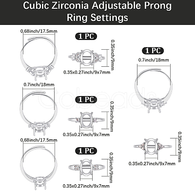 4Pcs 4 Styles Brass Micro Pave Cubic Zirconia Adjustable Rings Settings KK-BBC0024-14B-1