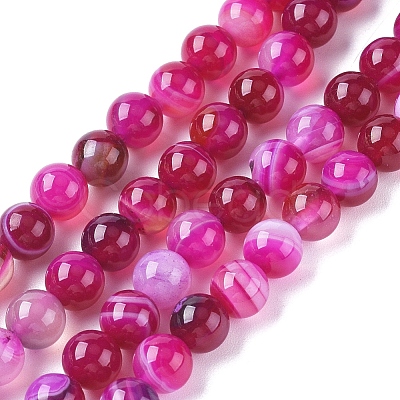 Natural Striped Agate/Banded Agate Beads Strands G-G582-4mm-56-1