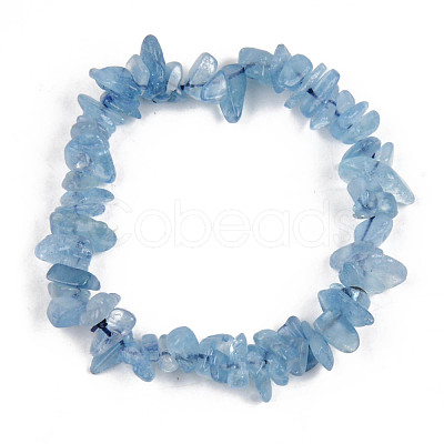 Unisex Chip Natural Aquamarine Beaded Stretch Bracelets BJEW-S143-55-1