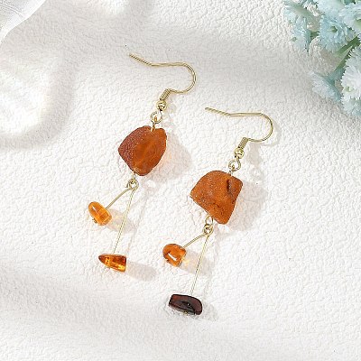 Natural Amber Nuggets Dangle Earrings EJEW-JE07523-1