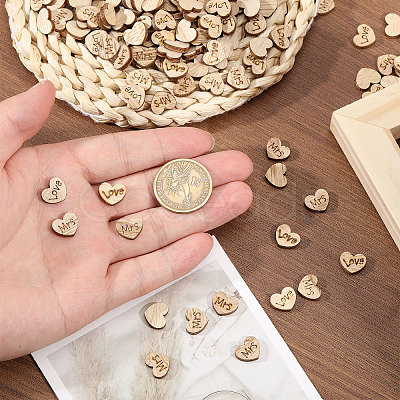 1400Pcs 2 Styles Heart Wood Craft Supplies WOOD-GL0001-23-1