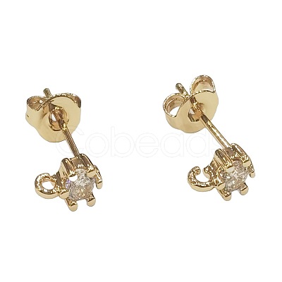 Brass Micro Pave Clear Cubic Zirconia Stud Earring Findings ZIRC-L098-042G-1