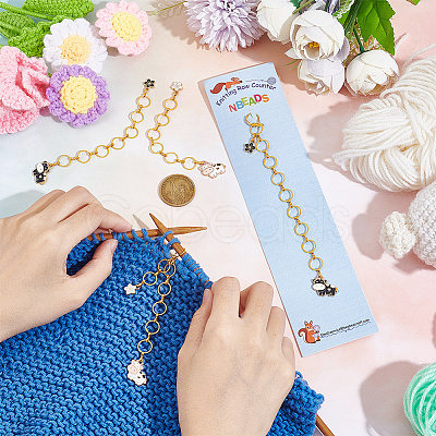 Cow with Sakura Alloy Enamel Pendant Knitting Row Counter Chains HJEW-AB00390-1