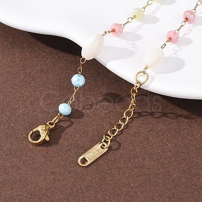 Glass Round Beads & Natural Shell Barrel Beads Link Bracelets BJEW-G774-03G-1