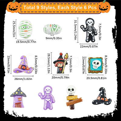 54Pcs 9 Styles Halloween Opaque Resin Decoden Cabochons RESI-SC0005-71A-1