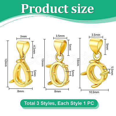 3Pcs 3 Styles Brass Pendant Cabochon Settings KK-PH0014-70-1