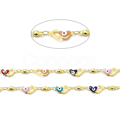 Handmade Brass Enamel Heart with Evil Eye Link Chain CHC-I045-10G-1