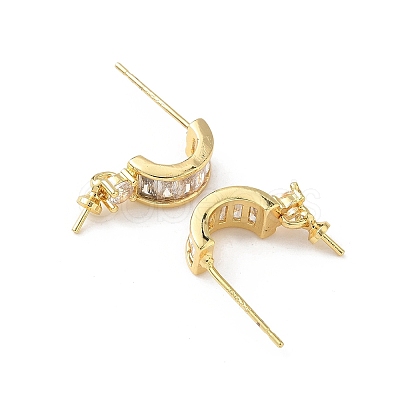 Brass Pave Clear Cubic Zirconia Stud Earring Findings KK-D369-08G-1