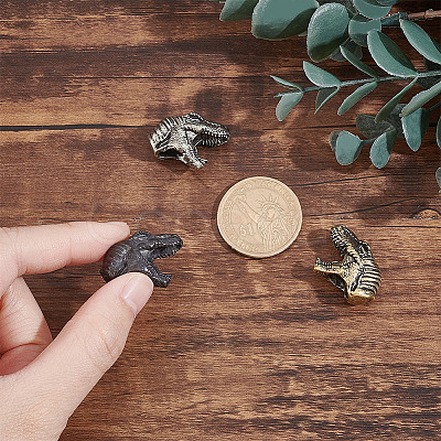 3Pcs 3 Colors Dinosaur Head Shaped Brass Beads KK-NB0002-95-1