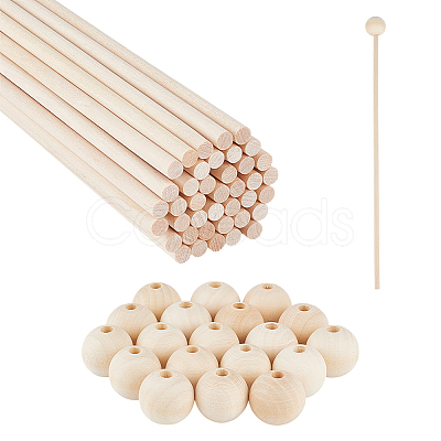 40Pcs Round Wooden Sticks WOOD-BC0001-35-1