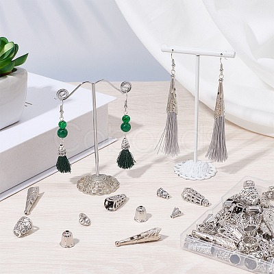 100Pcs 10 Styles Tibetan Styles Alloy Bead Cone & Bead Caps FIND-SP0020-73A-1
