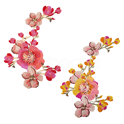 2Pcs 2 Colors Flower Pattern Polyester Computerized Embroidery Cloth Sew on Appliques PATC-NB0001-13A-1