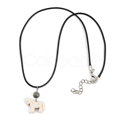 Dyed Synthetic Turquoise Horse Pendant Black Waxed Cord Necklaces NJEW-JN05430-03-1