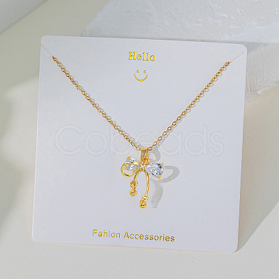 Brass Pave Clear Cubic Zirconia Bowknot Pendant 304 Stainless Steel Cable Chain Necklaces for Women WGC29E2-01-1